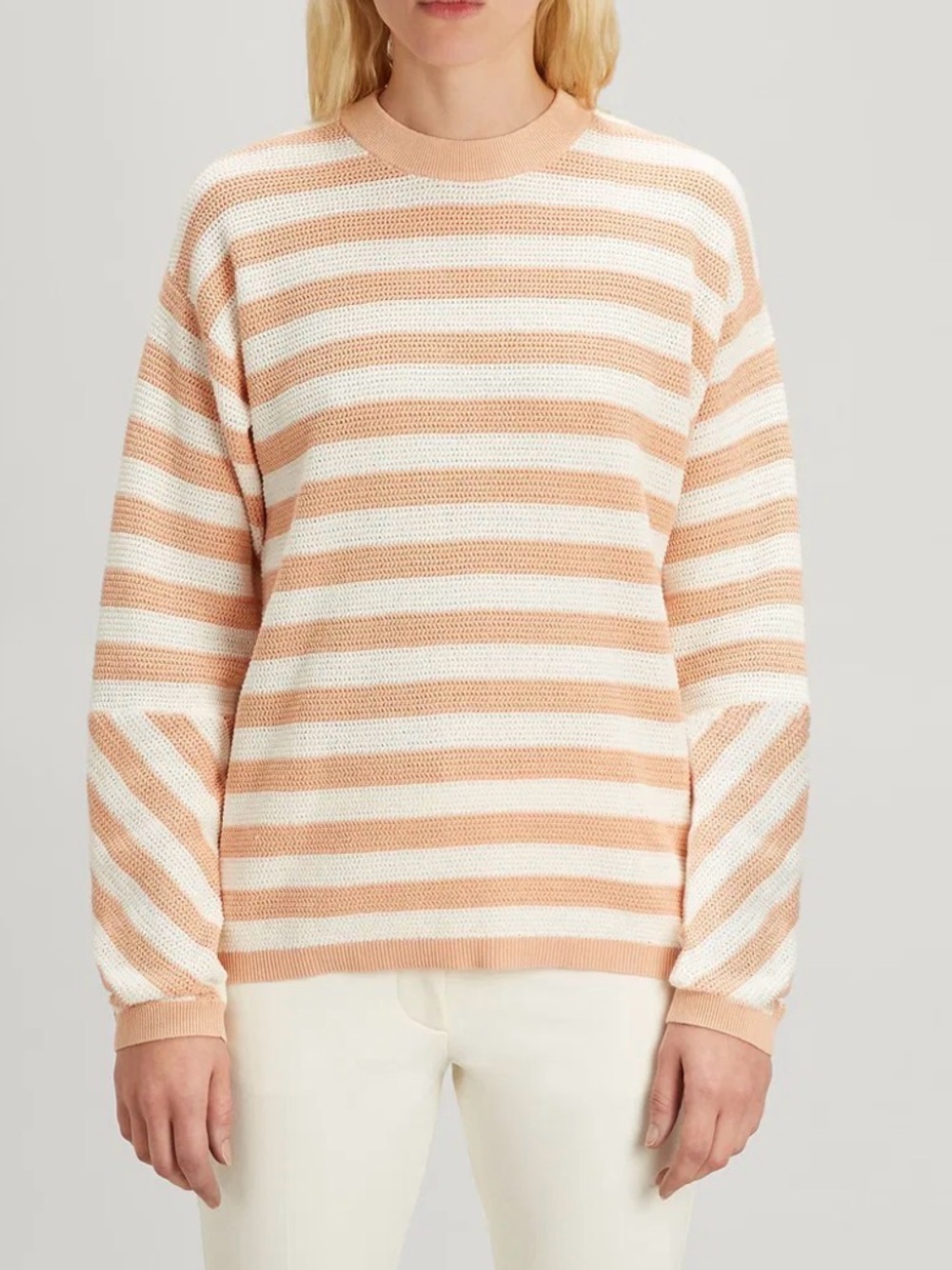 Joseph Striped Crewneck Sweater in Peach and White